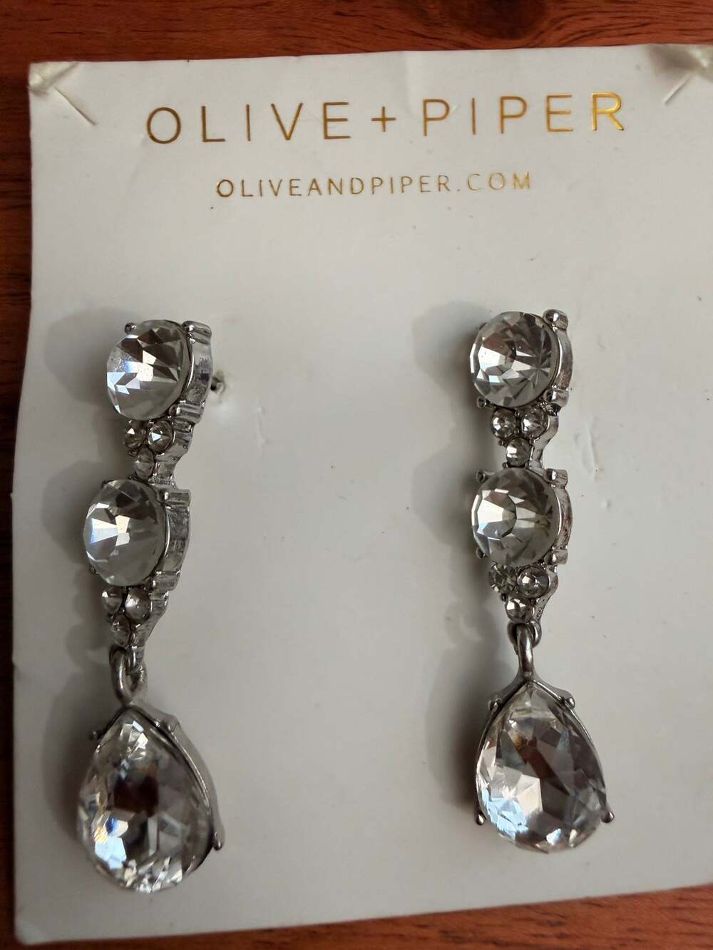 New Olive & Piper Clear Rhinestone Teardrop Dangle Earrings